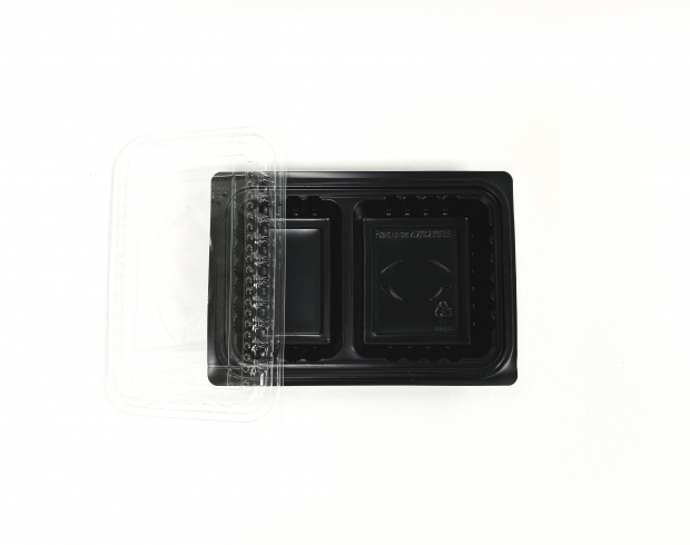 4832B 2-Comp. Black Oblong Tray